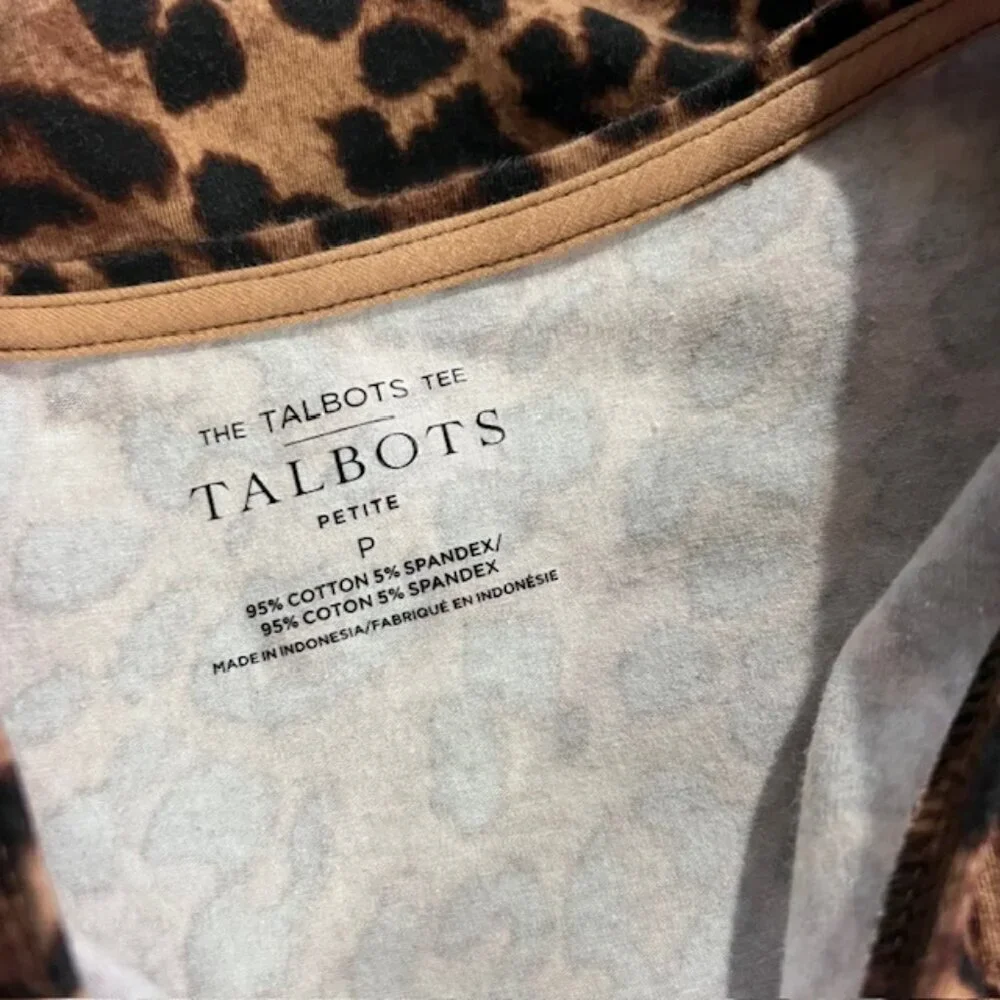Talbots Brown & Black Animal Print Long Sleeve Tee Size PP